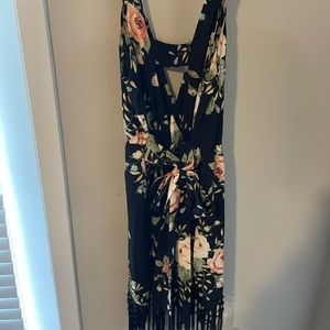 Floral Tank Top Dress with Tassels